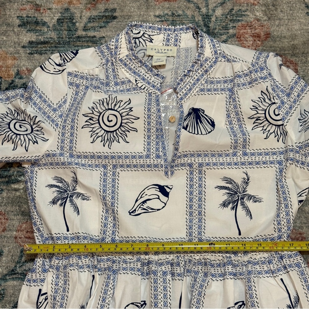 Calypso St Barth Seashell Blue and White Tile Patterned Dress - Picture 10 of 15